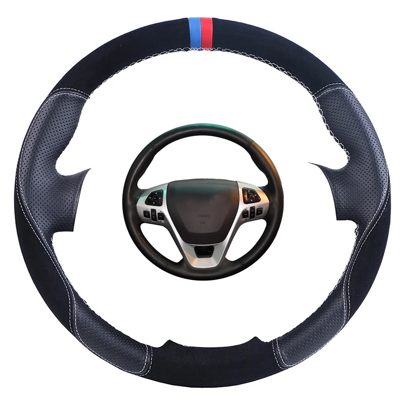 Custom Car Steering Wheel Cover For Ford 2011-2015 Explorer 2011-2014 Edge 2013-2017 Taurus Suede Leather Braid |