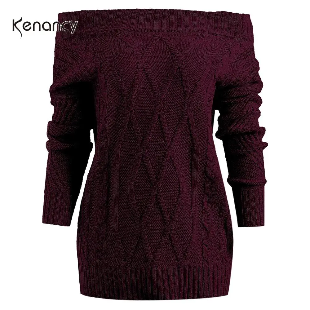 Kenancy женский геометрический свитер с открытыми плечами жаккардовый вязаный