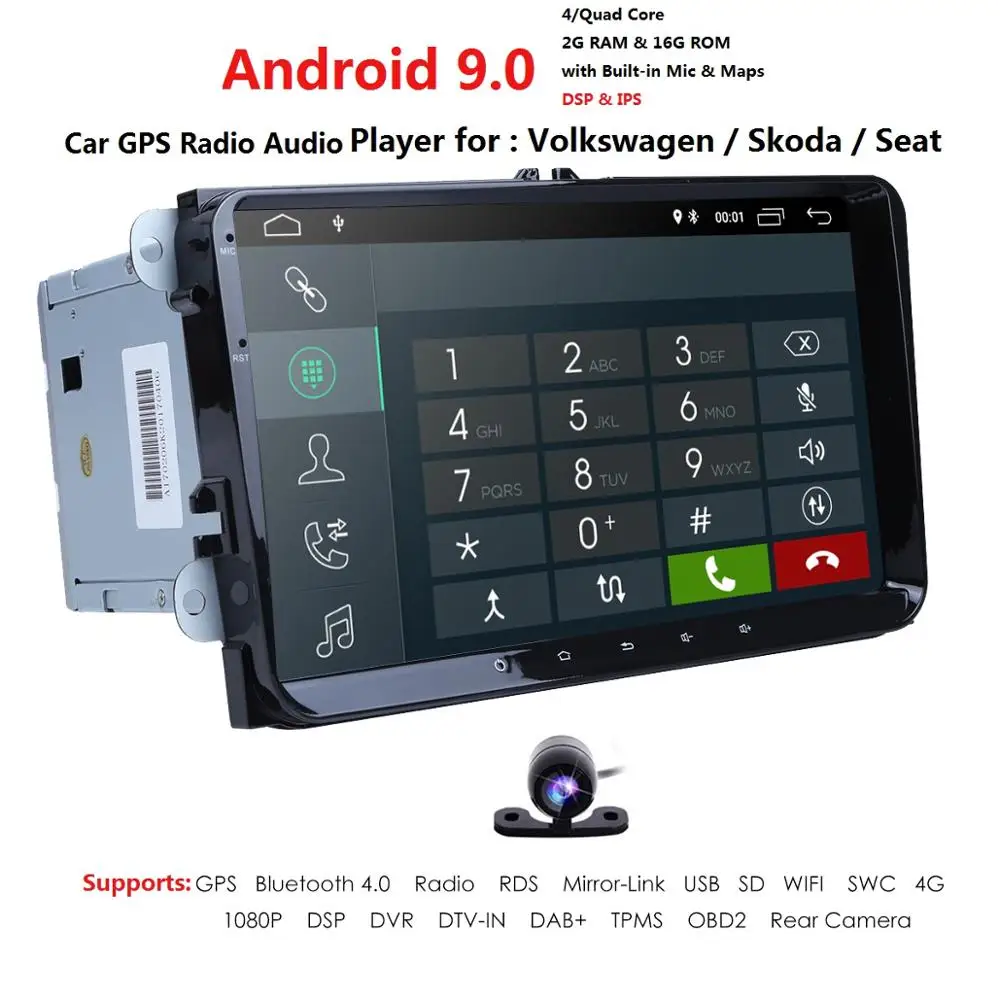 9''Android9. 0 CarDVD плеер радио Gps стерео для Фольксваген Шкода Гольф 5 6 поло PASSAT B7 T5 CC