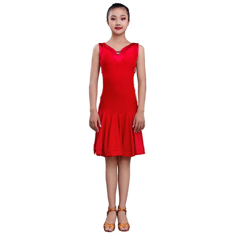 

Latin Dance Dress Girls Sleeveless Sexy Backless Birthday Party Chidren Outfit Exercise Performance Competitive Red Dress 3480