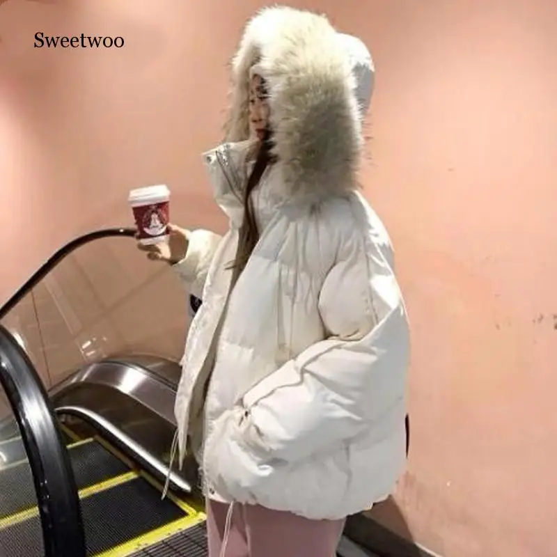 Women Winter Jacket Parkas Big Fur Collar Hooded Coat 2020 New Causal Long Sleeve Thicken Loose Female Solid Parkas Coat