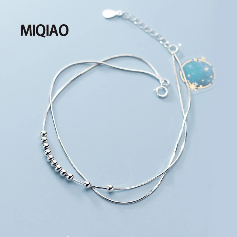 Браслет MIQIAO на ногу женский из серебра 925 пробы украшение Двойная Цепочка в виде