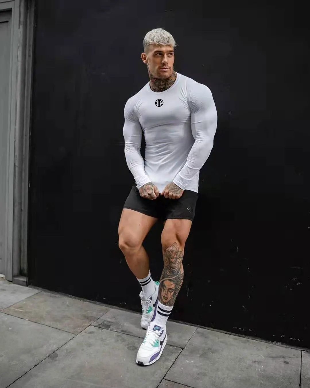 Футболка мужская Спортивная с длинным рукавом хлопок модная рубашка для фитнеса