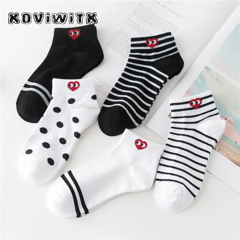 

fashion white Women 3D Heart socks Dots stripes Cotton crew Kawaii Winter Big Eyes Black stripe sock happy Solid love sox Sokken