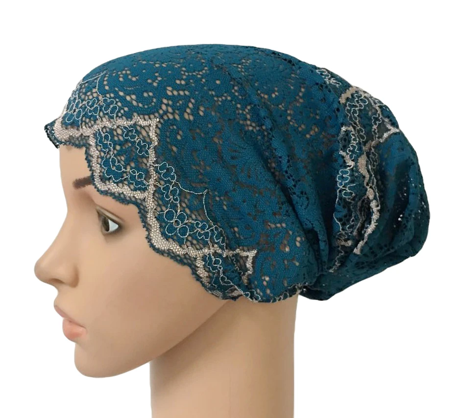 49 Dark Teal Мусульманская женская кружевная шапка, мусульманский Внутренний головной убор, головной убор, шапка-тюрбан, Новинка - Цвет: 49 Dark Teal