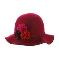 elegant woman church hat derby hats solid winter wool felt hat with flower w10 4653
