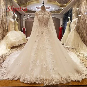 Long Sleeve Lace Wedding Dresses Ball Gown White Ivory Beaded Tulle Crystal Plus Size Women Weeding Bridal Bride Dresses