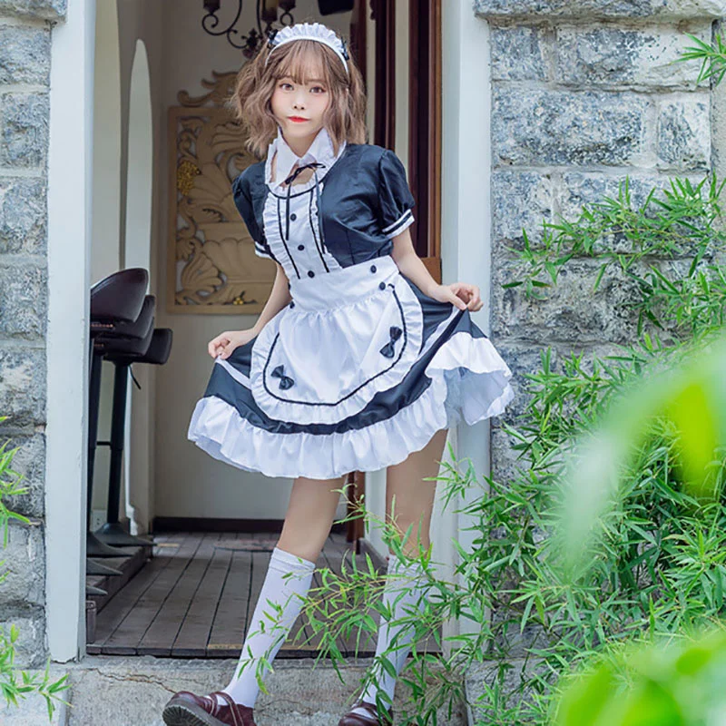 

Sweet Lolita Dress French Maid Waiter Costume Women Sexy Mini Pinafore Cute Ouji Outfit Christmas Cosplay for Girls Plus Size