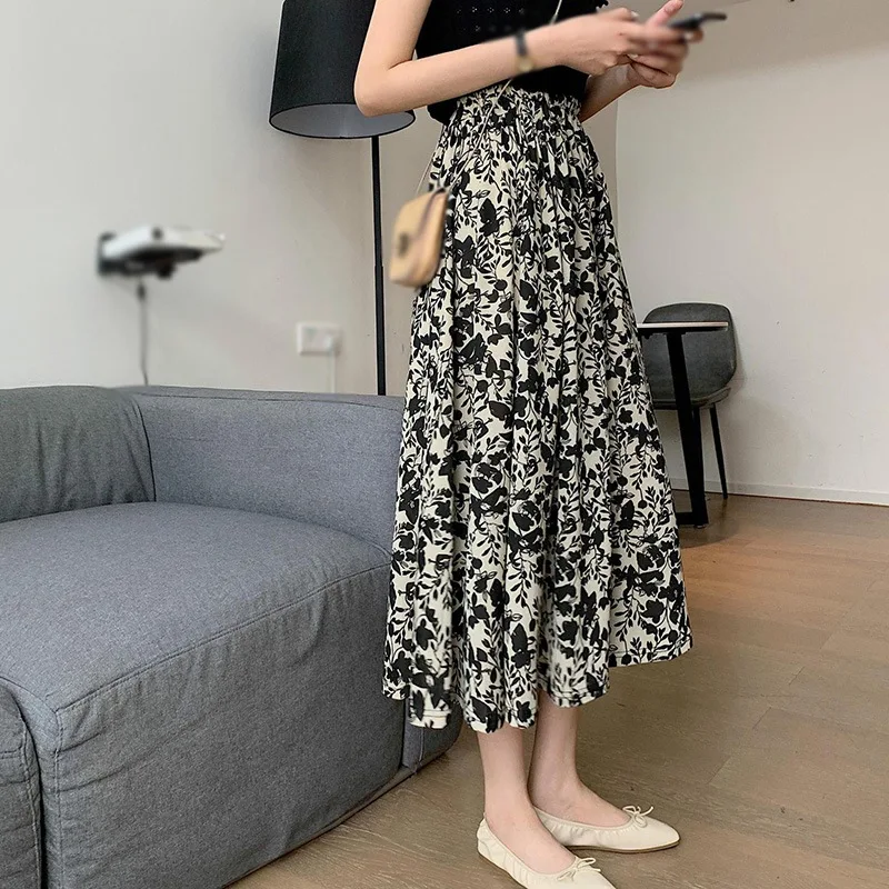 

Summer Women Floral Printed Midi Skirts High Waist Bohemian Female Umbrella Skirts Tulle Casual Loose A Line Skirts 2021 Ne