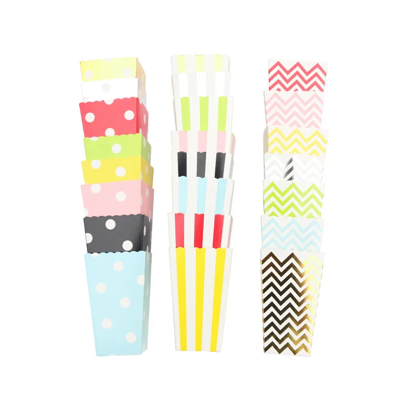6 Pcs Gold Silver Dot Wave Striped Paper Popcorn Box Pop Corn Candy/ Sanck Favor Bag Xmas Wedding Kid Birthday Party Decoration | Дом и сад