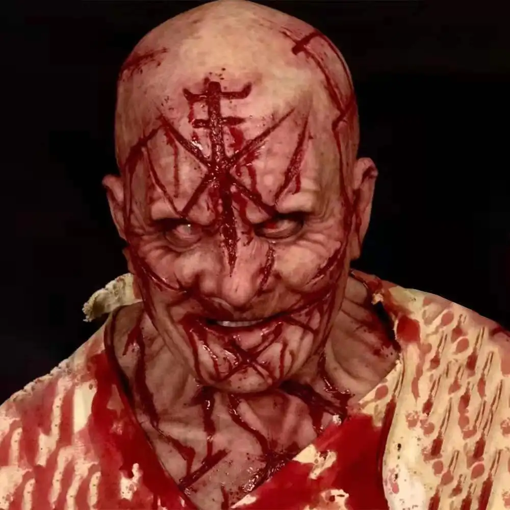 

Scary Bald Blood Scar Mask Horror Bloody Headgear 3d Realistic Human Face Headgear Emulsion Latex Adults Mask Breathable Masque