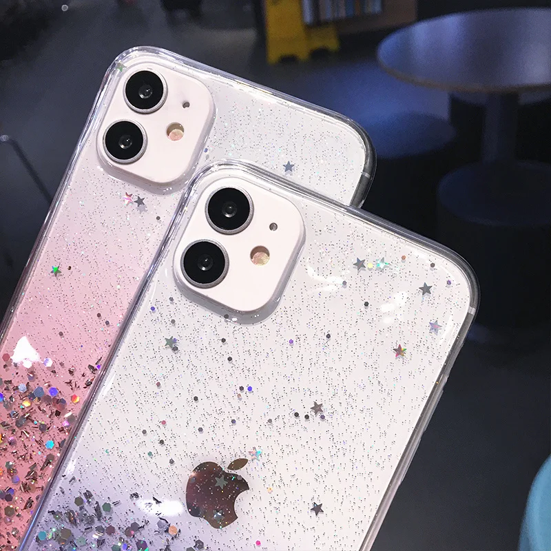 

Clear Glitter Phone Case For IPhone 12 Pro 11 Pro Max XS Max XR X 7 8 Plus 12 Mini SE 2020 Cute Gradient Rainbow Sequins Coque