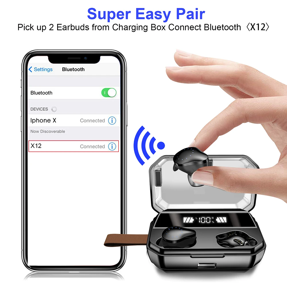 

X12 Wireless Bluetooth Earphones Bluetooth 5.0 With Digital Display Charging Case Waterproof Noise Reduction Earphones