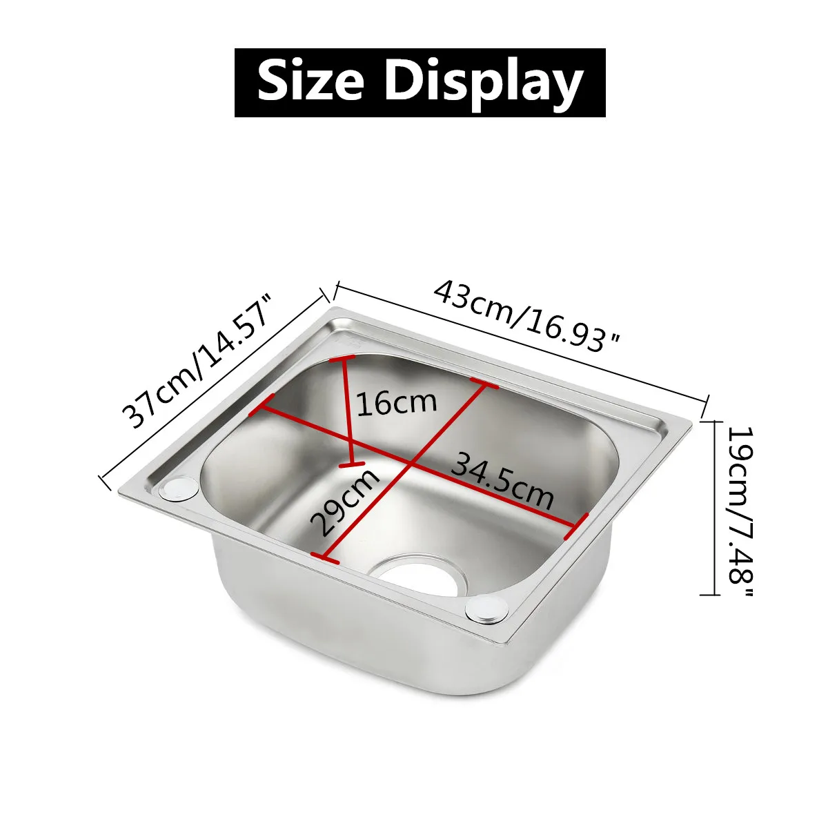 

Kitchen Sink Washing-Basin Stainless Steel Inset Single Bowl Laundry Catering Topmount Square Drainer Vegetable Washing Basin