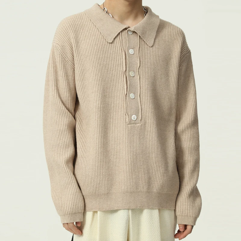 

Мужская одежда свитер 2021 осень-зима свободный Универсальный винтажный Свитер оверсайз в Корейском стиле пуловер с отложным воротником