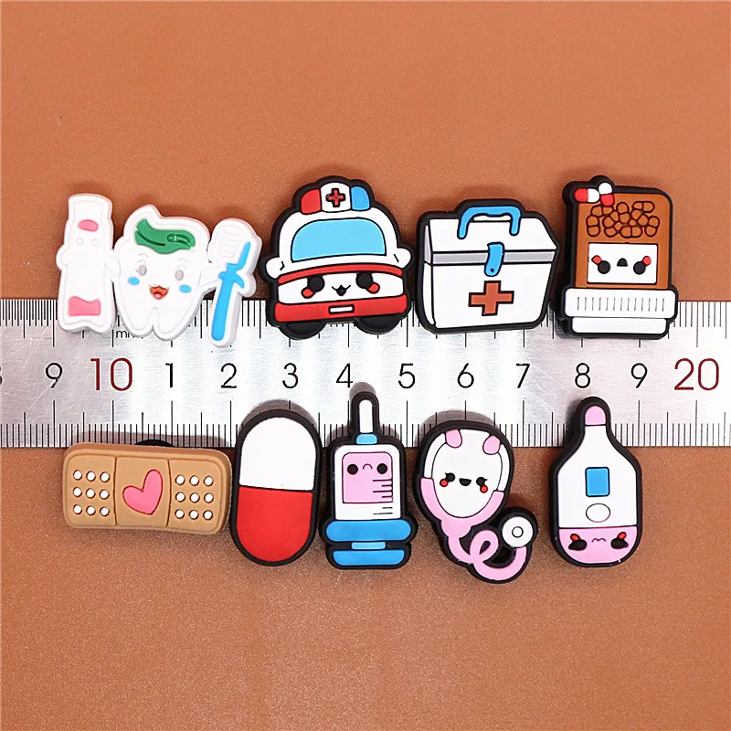 

Single Sale 1pcs Medical Supplies PVC Shoe Charms Cute Stethoscope Syringe Shoe Buckle Decoration Jibz fit Croc Kids X-mas Gifts