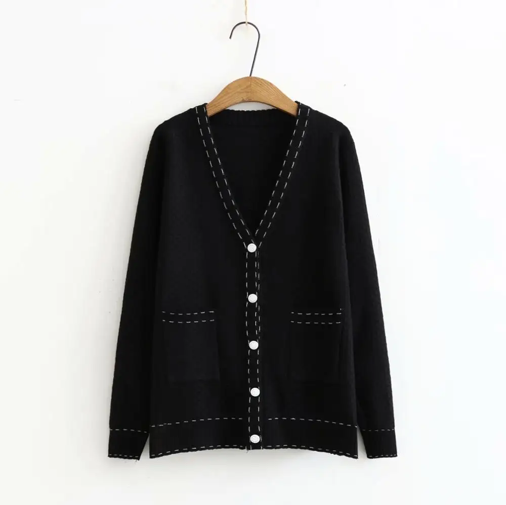 

Женский трикотажный кардиган, однотонный белый Повседневный свитер с V-образным вырезом, весна-осень 2021