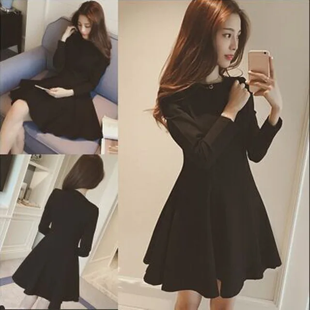 Облегающее черное платье хорошее осеннее Новое модное женское трапециевидной