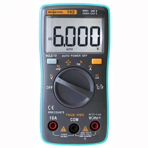 Мультиметр RICHMETERS RM102, многофункциональный, цифровой, Постоянный/переменный ток, сопротивление, диод, емкость, температурный тестер