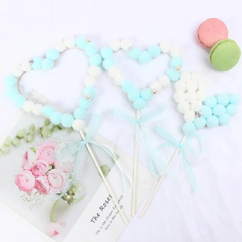 Дизайн сердца Мех Шар Торт Топперы баннер Красочные для фруктов обертка кексов