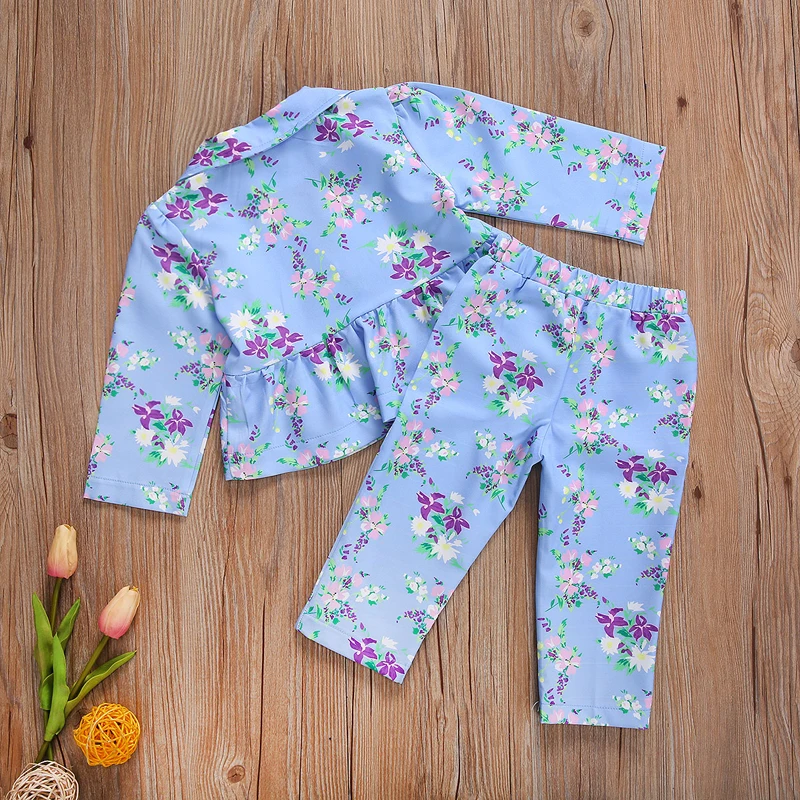 

lioraitiin 1-6Years Toddler Baby Girl Formal Suit Delicate Clipping Fine Patchwork Floral Printed C-Neck 2Pcs Outfit Top Pant
