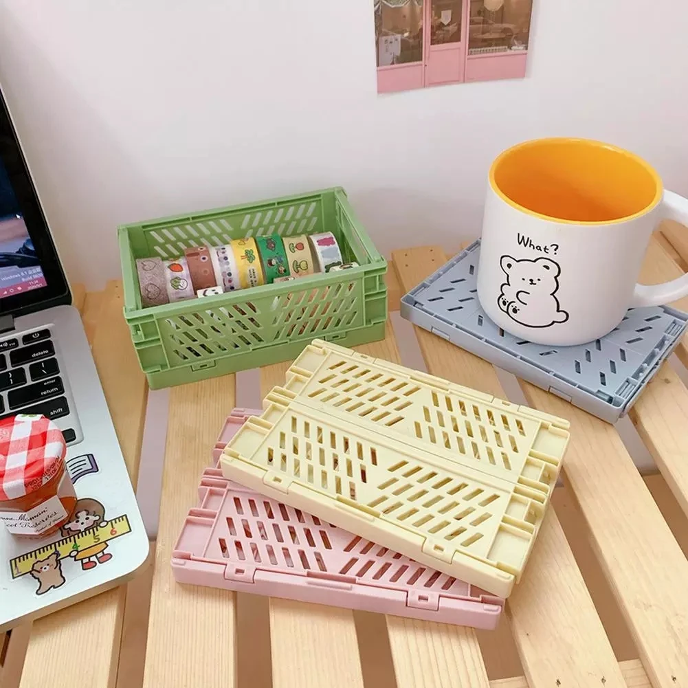 

Large Capacity Folding Plastic Basket Desktop Sundries Storage Box Fruit Basket Cosmetic Container Organizer Kitchen Items