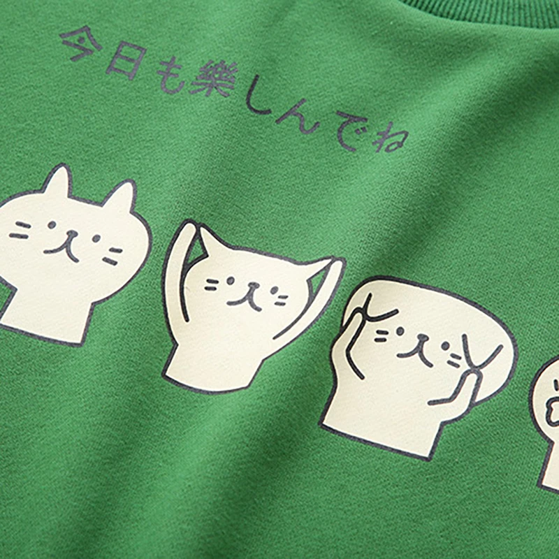 Новый свитер с круглым вырезом для девочек в стиле Харадзюку зеленый рисунком