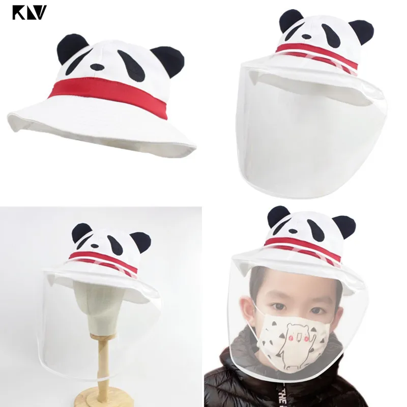 

Kids Cartoon Bear Protective Cap Anti-saliva Dustproof Sun Visor Fisherman Hat Face Shield for Children
