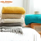 Вязаное одеяло Holaroom в скандинавском стиле, диванное одеяло с кисточками на осеньзиму, одеяла для кондиционирования воздуха, украшение постельного белья для дома