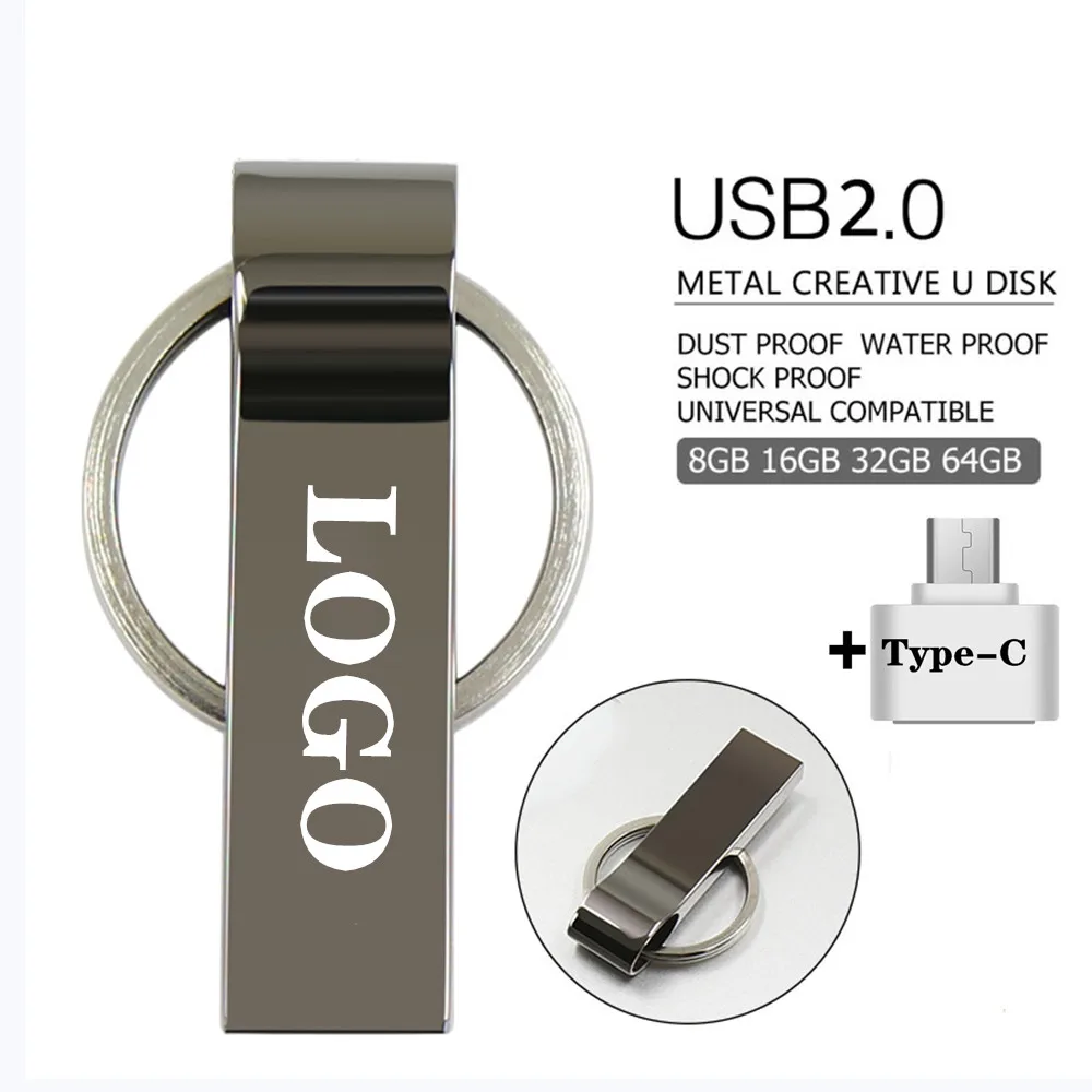

USB Stick Metal USB Flash Drive Type-C Pen Drive 4GB 8G 16GB 32GB 64GB Pendriver Real Capacity Usb Stick Print LOGO