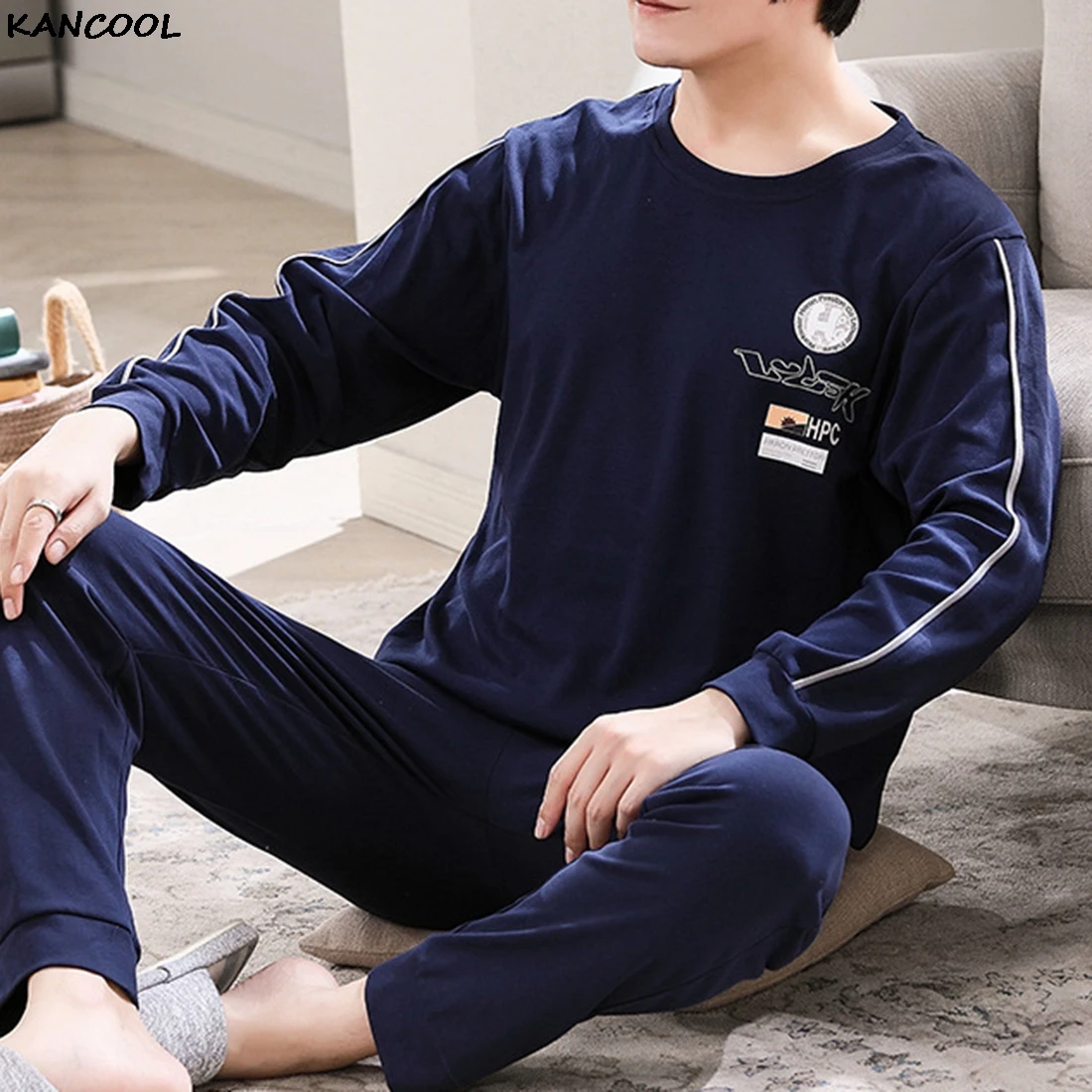 

KANCOOL Men Pajama Sets Cotton Male Long Sleeve Pajama Set For Man Spring Sleepwear Suit Pajama Casual Homewear Nightwear 2021