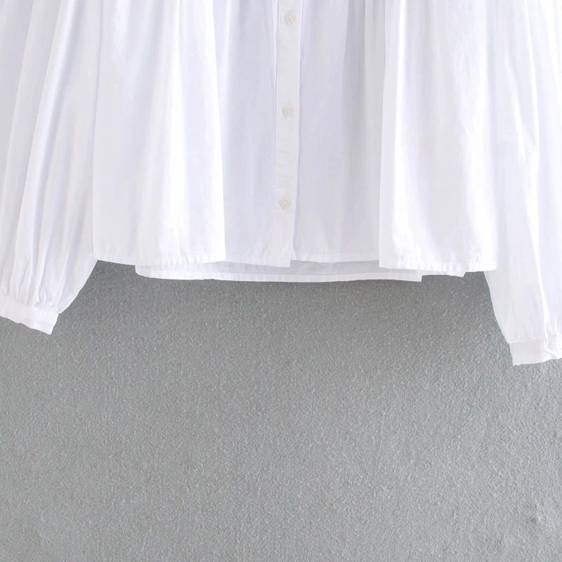 

YOSIBCD Women 2021 Fashion With Ruffle Trim Embroidery Blouses Vintage High Collar Lantern Sleeve Female Shirts Chic Tops