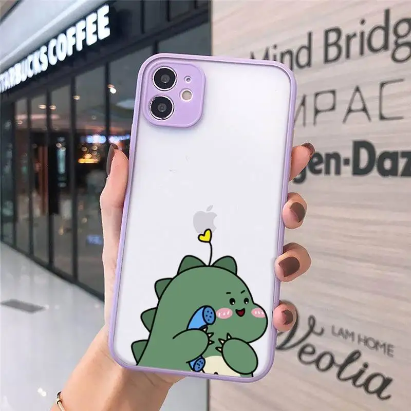 

Cartoon Animal Dinosaur Couple Phone Case For iPhone 12 11 Mini Pro XR XS Max 7 8 Plus X Matte transparent Purple Back Cover