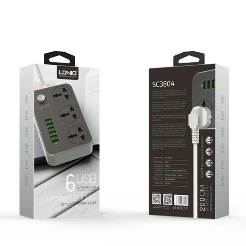 Штепсельная Вилка USB разъем питания 3 универсальные розетки 6 портов быстрой