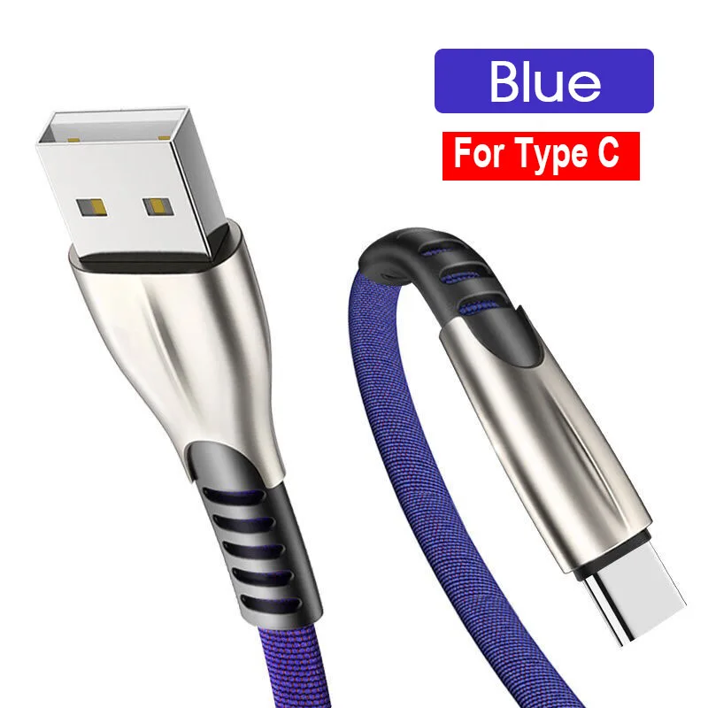 Синий 3а кабель для быстрой зарядки для usb type C кабель для мобильного телефона тканая нейлоновая передача данных для устройств usb type-C для huawei Android - Цвет: Синий