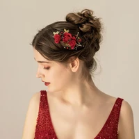 o555 flannel red rose sexy bridal hair ornament wedding hair accessory decorated beaded headpiece jewelled rhinestone headpiece