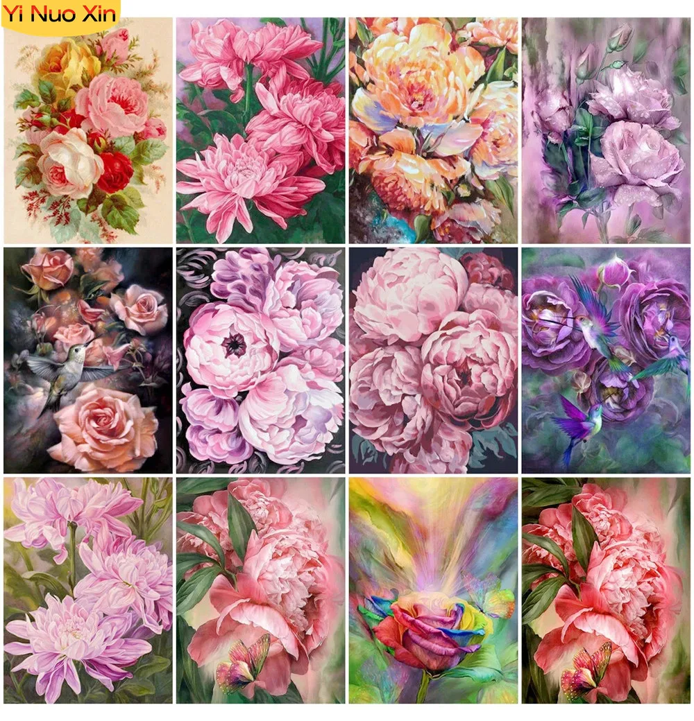 

Flora Diamond Painting Square Full of Diamond Embroidery Mosaic Art Home Decoration New Year Gift Cross Stitch Flowers 5D DIY