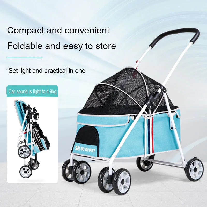 Pet Cart Light Breathable Foldable Medium Dog Outdoor Products Cat Stroller Four Wheeled Brake Cart For Pet Outdoor Pet Products