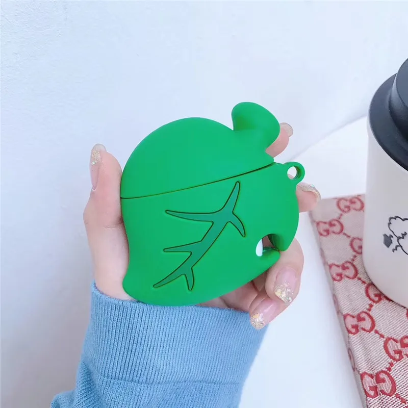 Чехол для AirPods 1 2 милый мягкий силиконовый чехол с 3D лисой и зелеными листьями наушников Apple Airpod защитный - Фото №1