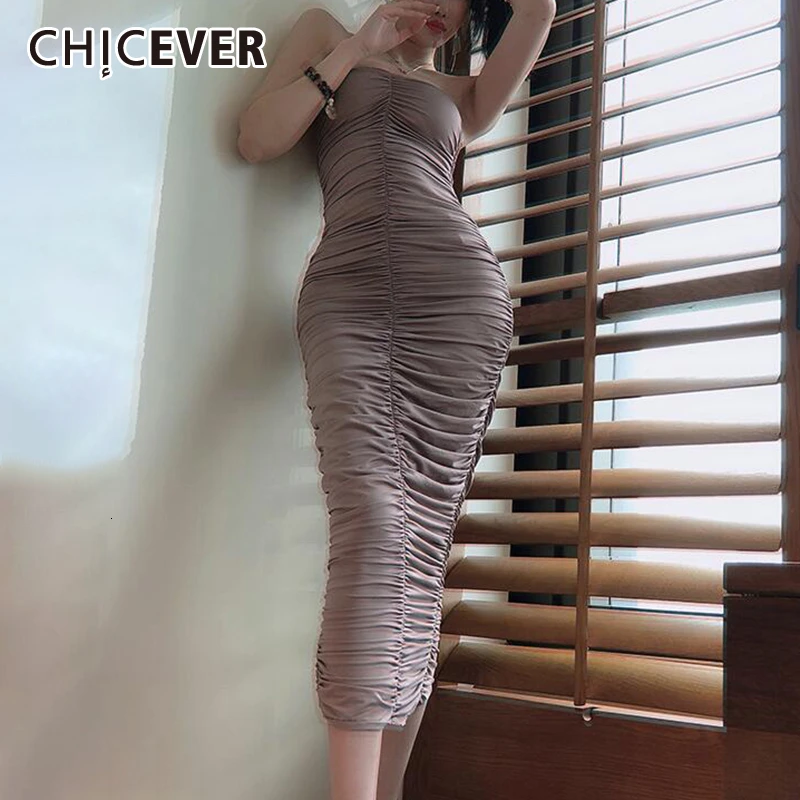 CHICEVER Сексуальное вечернее нарядное плиссированное платье для женщин с вырезом