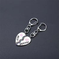 2 pcs set romantic best friends keychain love heart crystal key chain family zinc alloy couples party jewelry accessories gift