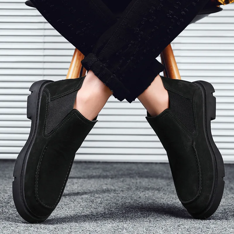 Осенние высококачественные ботильоны Челси Мужская обувь с мехом теплые