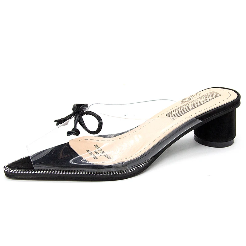 Шлепанцы на высоком каблуке женская обувь с острым носком прозрачная из ПВХ