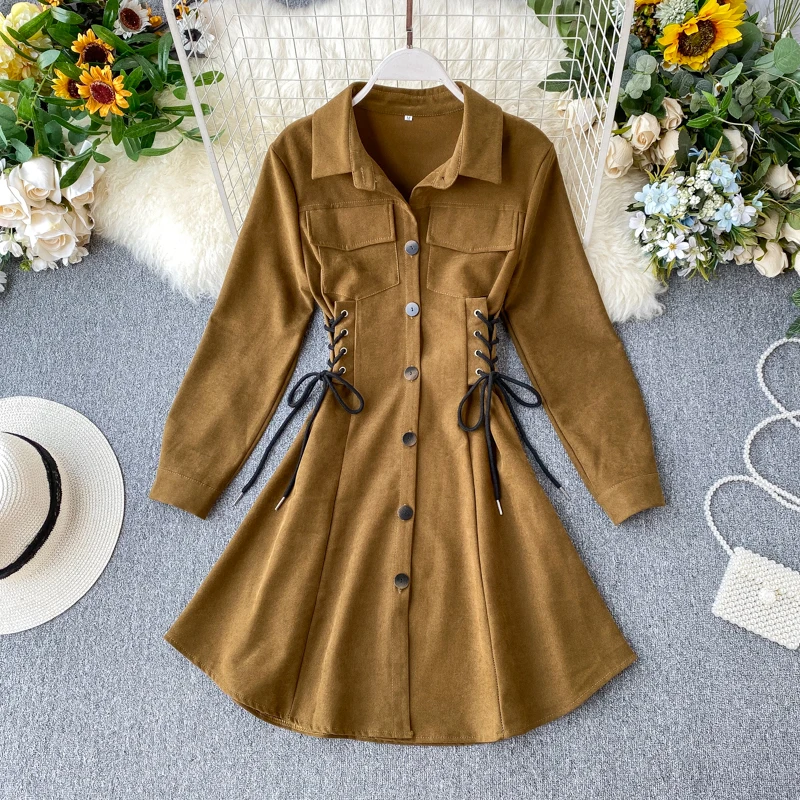 SINGRAIN зимнее женское вельветовое платье модное винтажное миди длинное с отложным