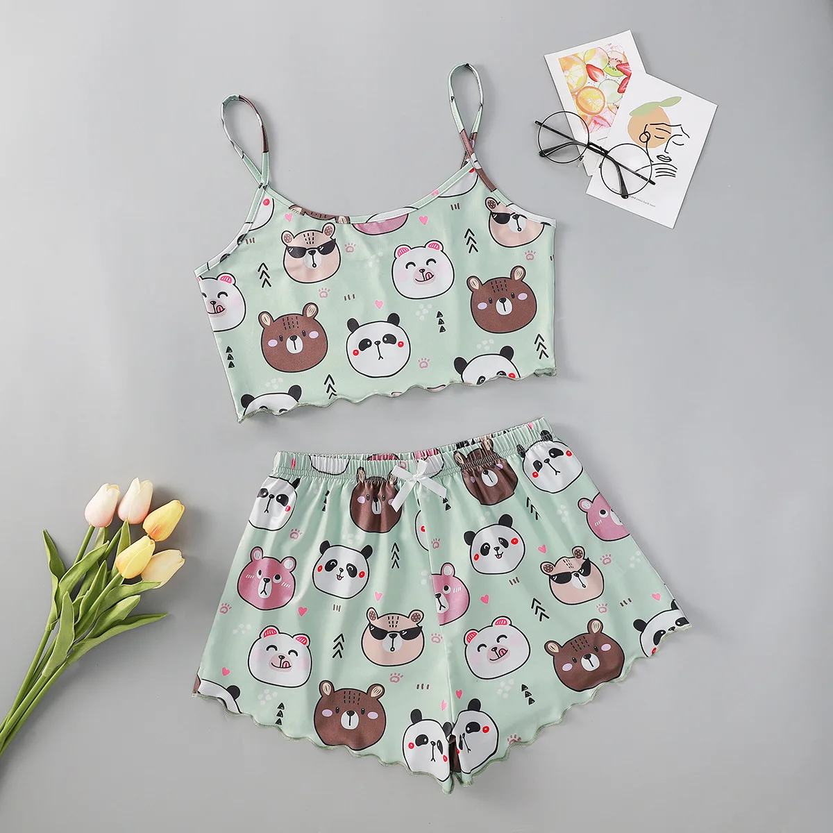 

Camisole Pijamas Set for Women Sexy Pajamas PANDAS Sleepwear Spaghetti Strap Summer Shorts