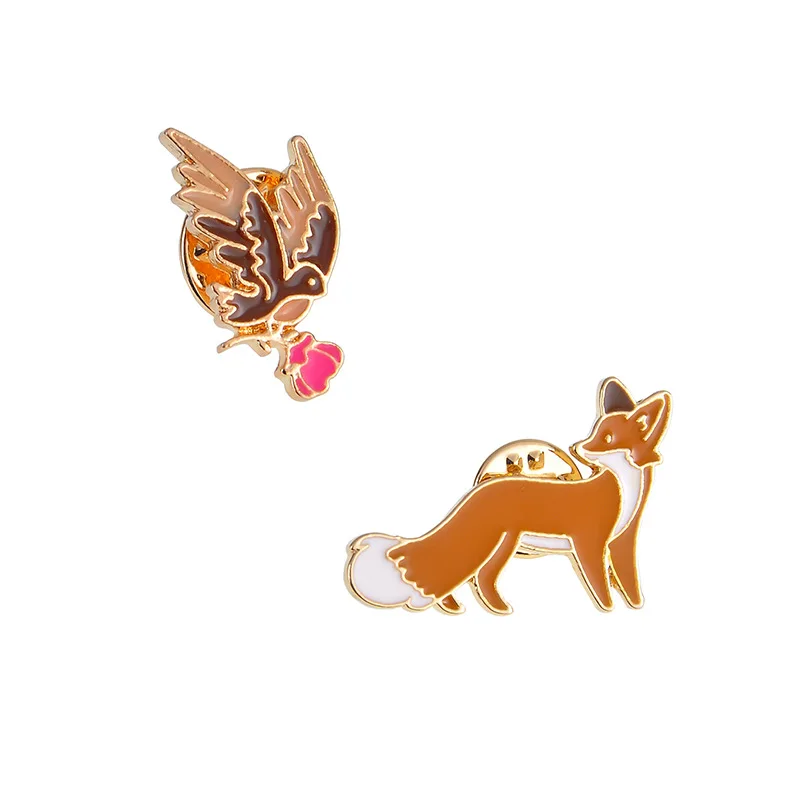 2 шт./компл. брошка мультфильм животных симпатичная маленькая лиса птица цветок