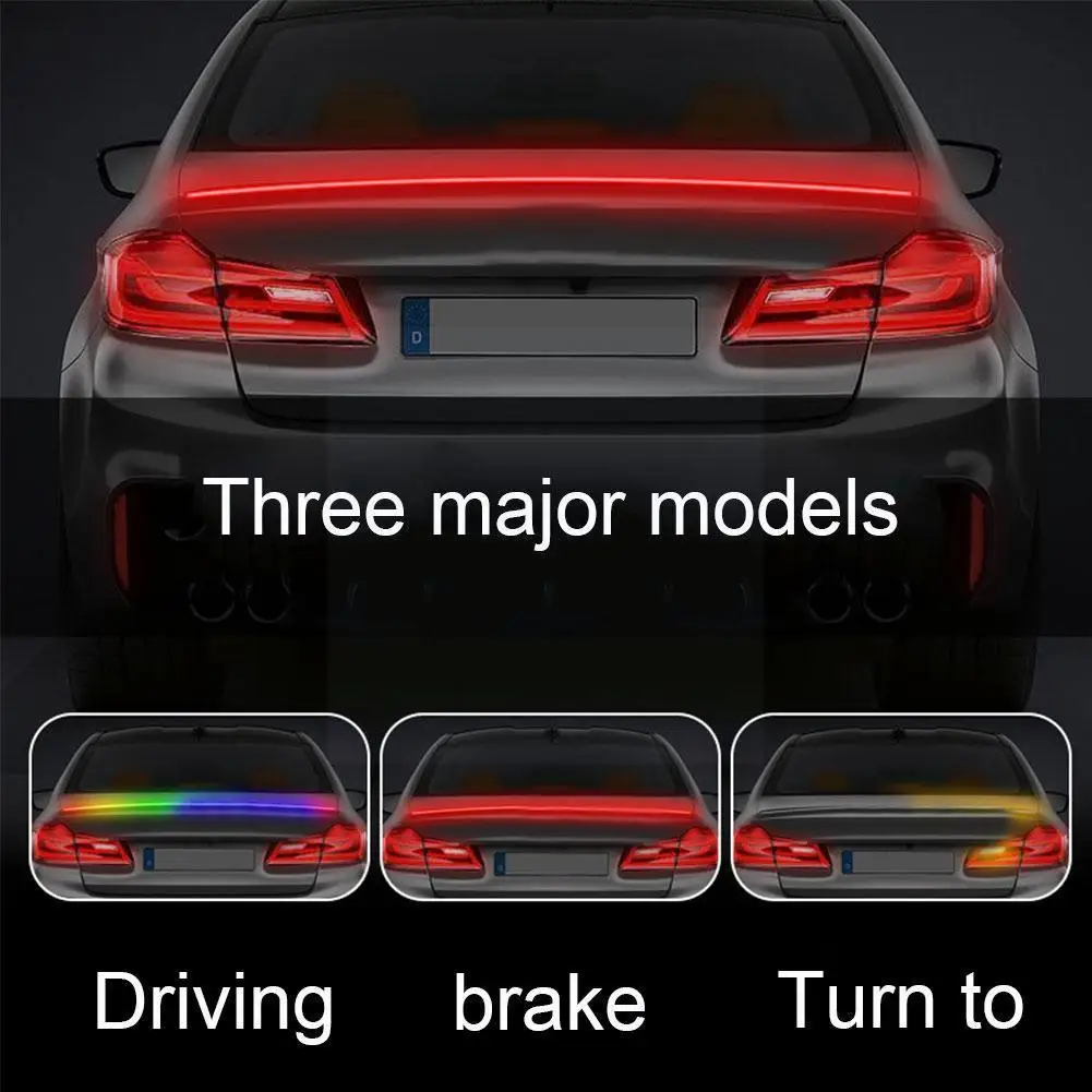 

1.3m Car Tail Streamer Lamp Carbon Fiber LED rear bumper Lip Wing Spoiler Light Brake Trunk Universal Rear H4V7