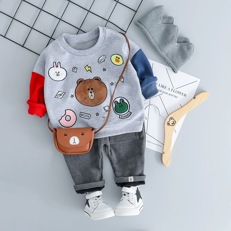HYLKIDHUOSE Autumn Baby Girl Boy Clothing Sets Infant Clothes Suits Bear Plush T Shirt Pants Casual Children Kids | Детская одежда и