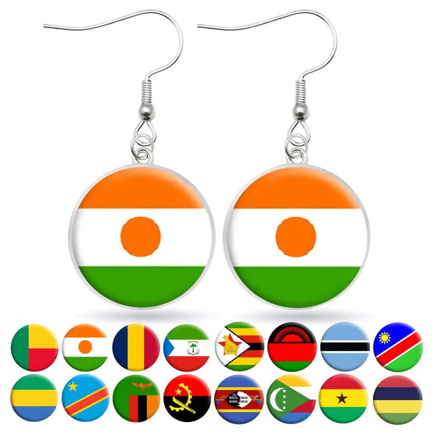 National Flag Earrings Benin Niger Chad Gabon Angola Zambia Namibia Comoros Swaziland COD Mauritius Dangle Jewelry | Украшения и