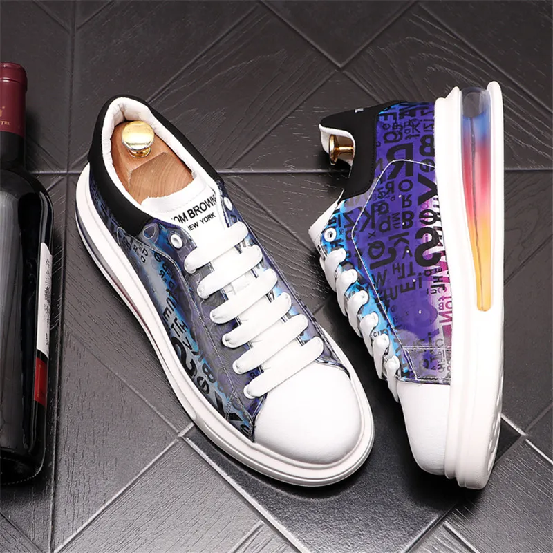 

Autumn New Air Cushioned Platform Men's Sneakers Print Leather Casual Shoes Trainers Web Celebrity Flats Zapatillas Hombre